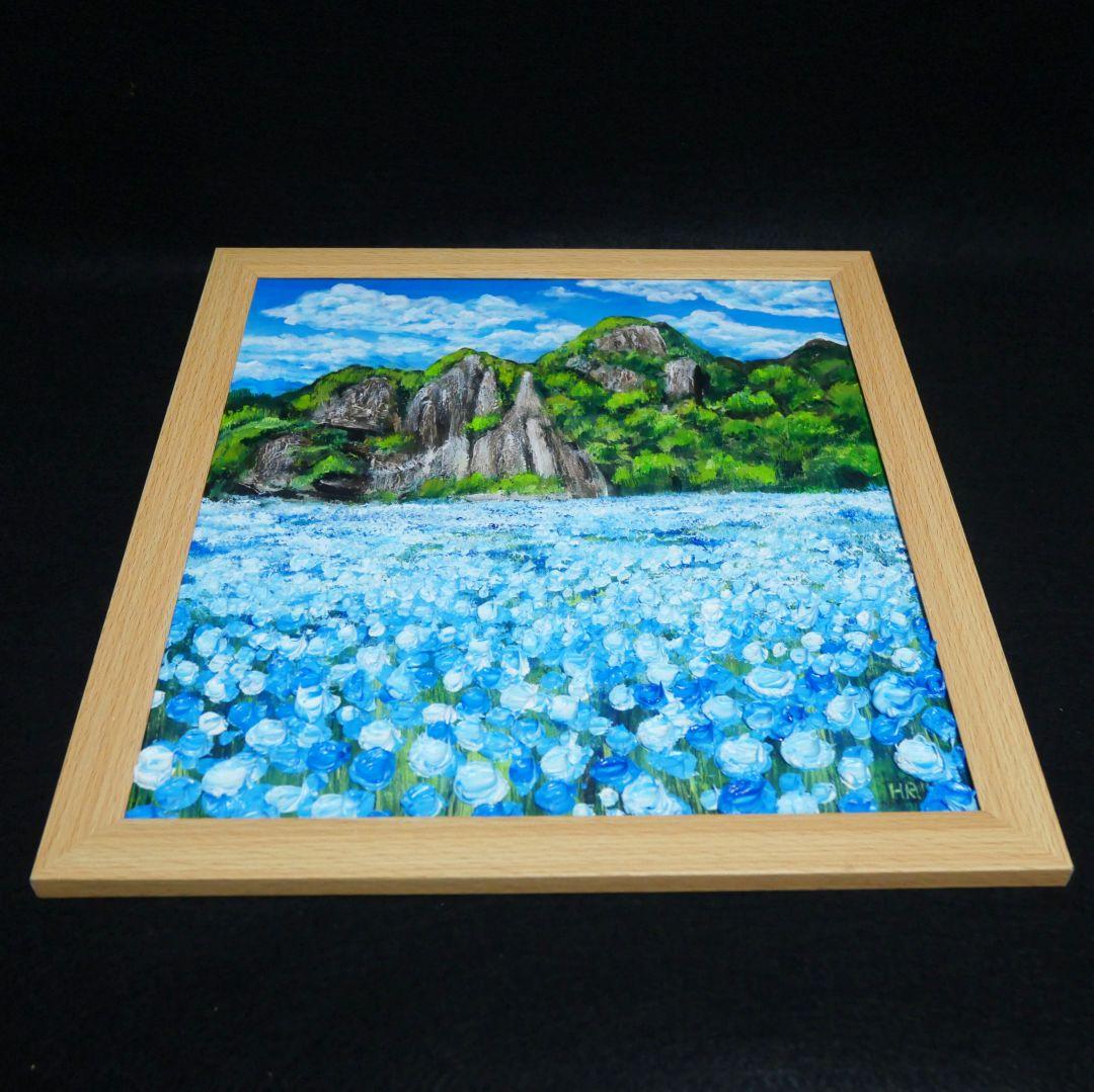 油絵 油彩 油彩画 絵 絵画 【青の洞窟のネモフィラ】