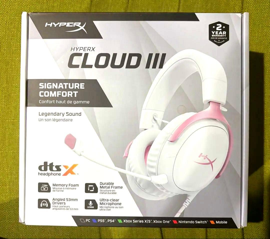 HyperX Cloud III ゲーミングヘッドセット ホワイト/ピンク