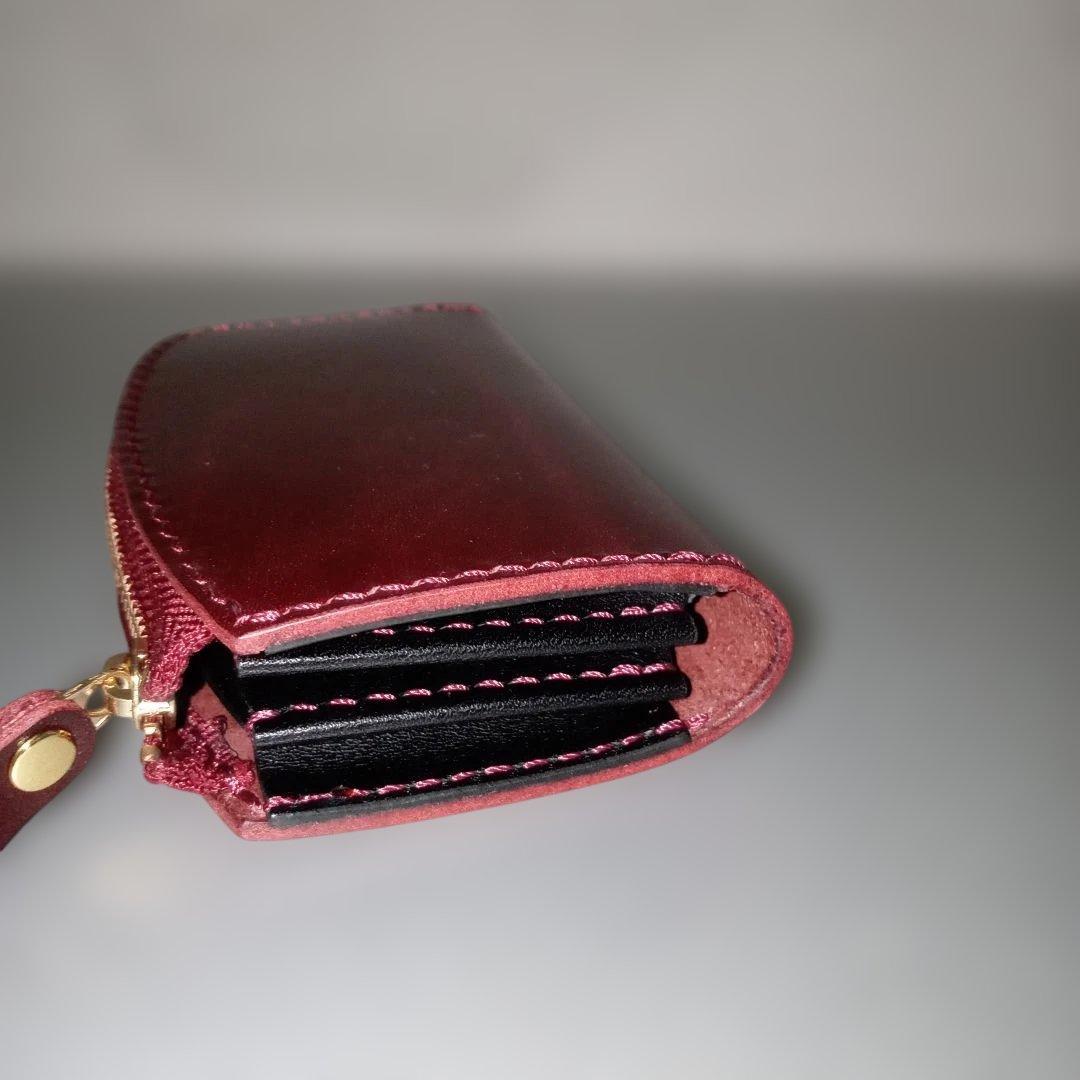 ルガトショルダー　ワイン　L字ファスナー　コンパクト財布　　栃木レザー　小銭入れ