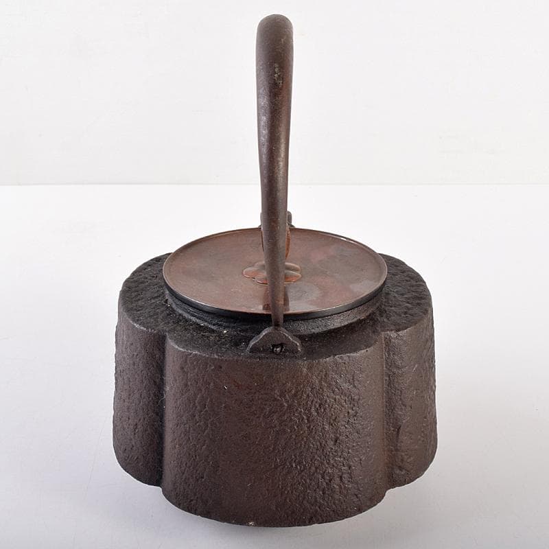 煎茶道具　山水文　紫斑銅蓋 　鉄瓶　鉄壷　M　R7676