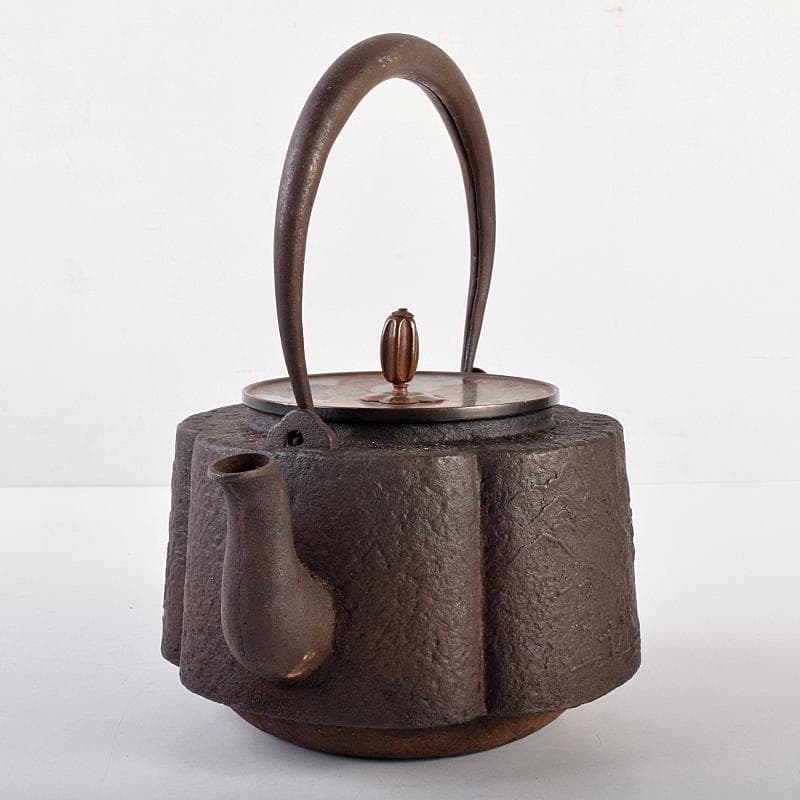 煎茶道具　山水文　紫斑銅蓋 　鉄瓶　鉄壷　M　R7676
