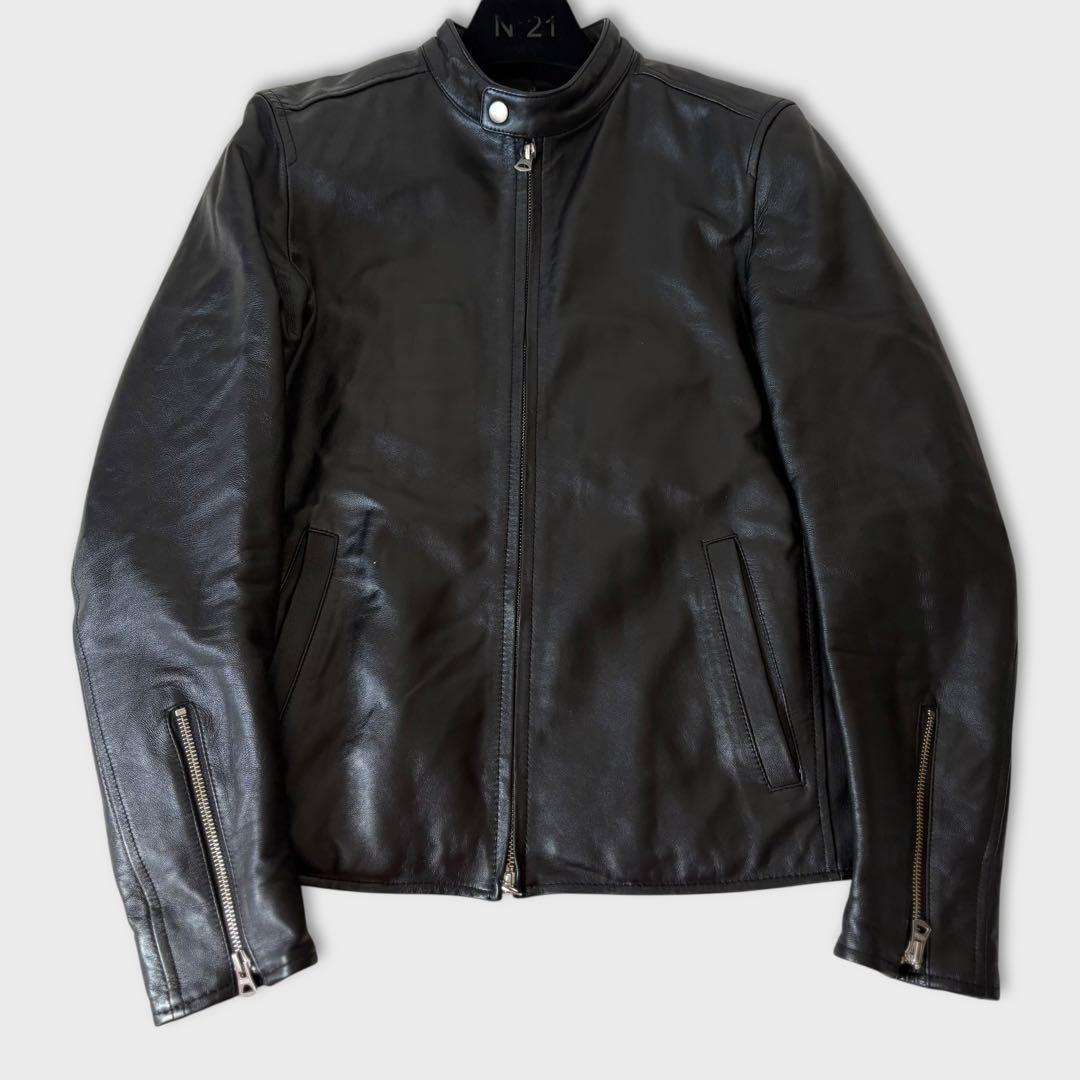 美品 ナノユニバース 羊革 シングルライダース キルティング レザージャケット