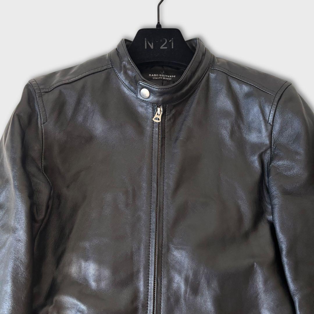 美品 ナノユニバース 羊革 シングルライダース キルティング レザージャケット