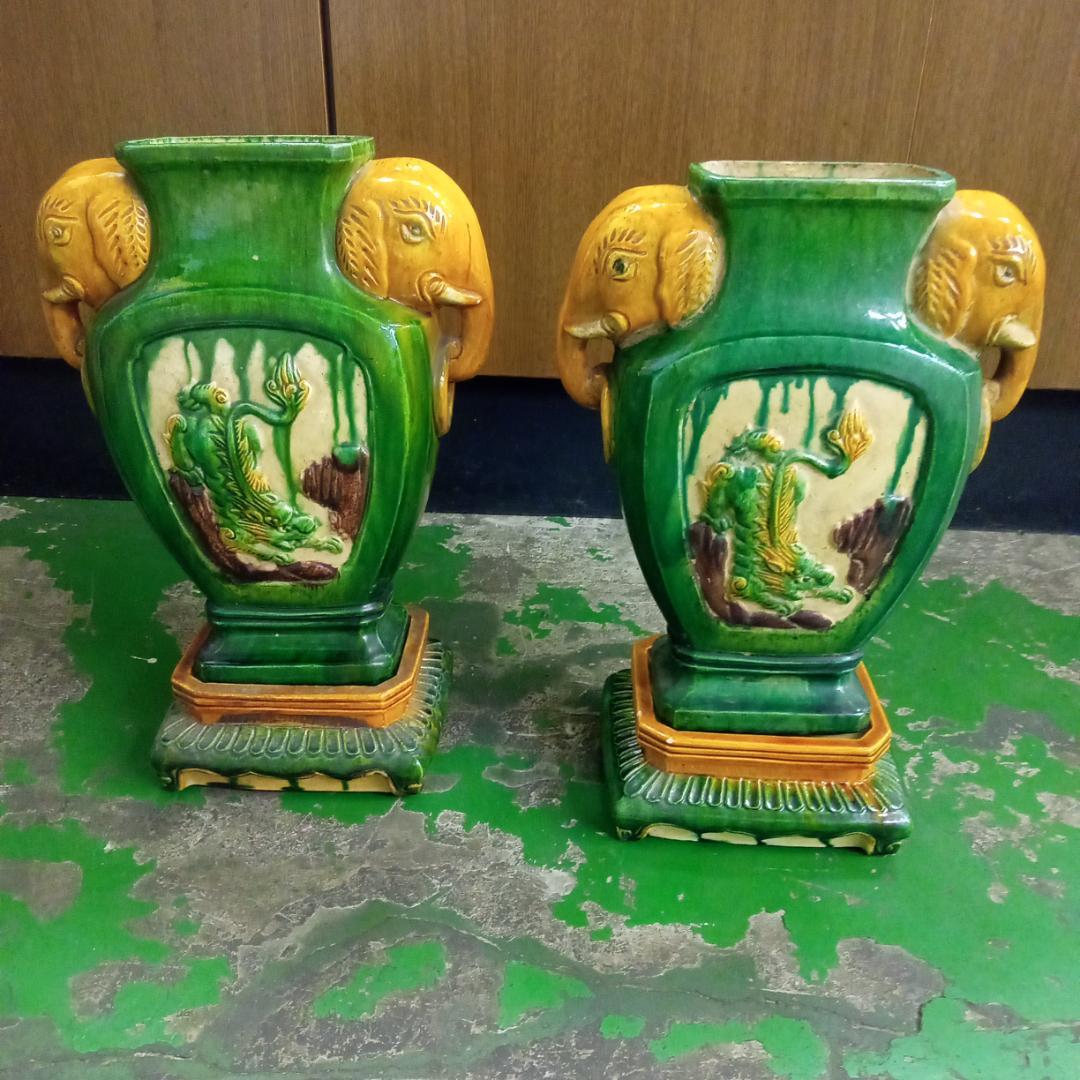 花台　唐三彩　象