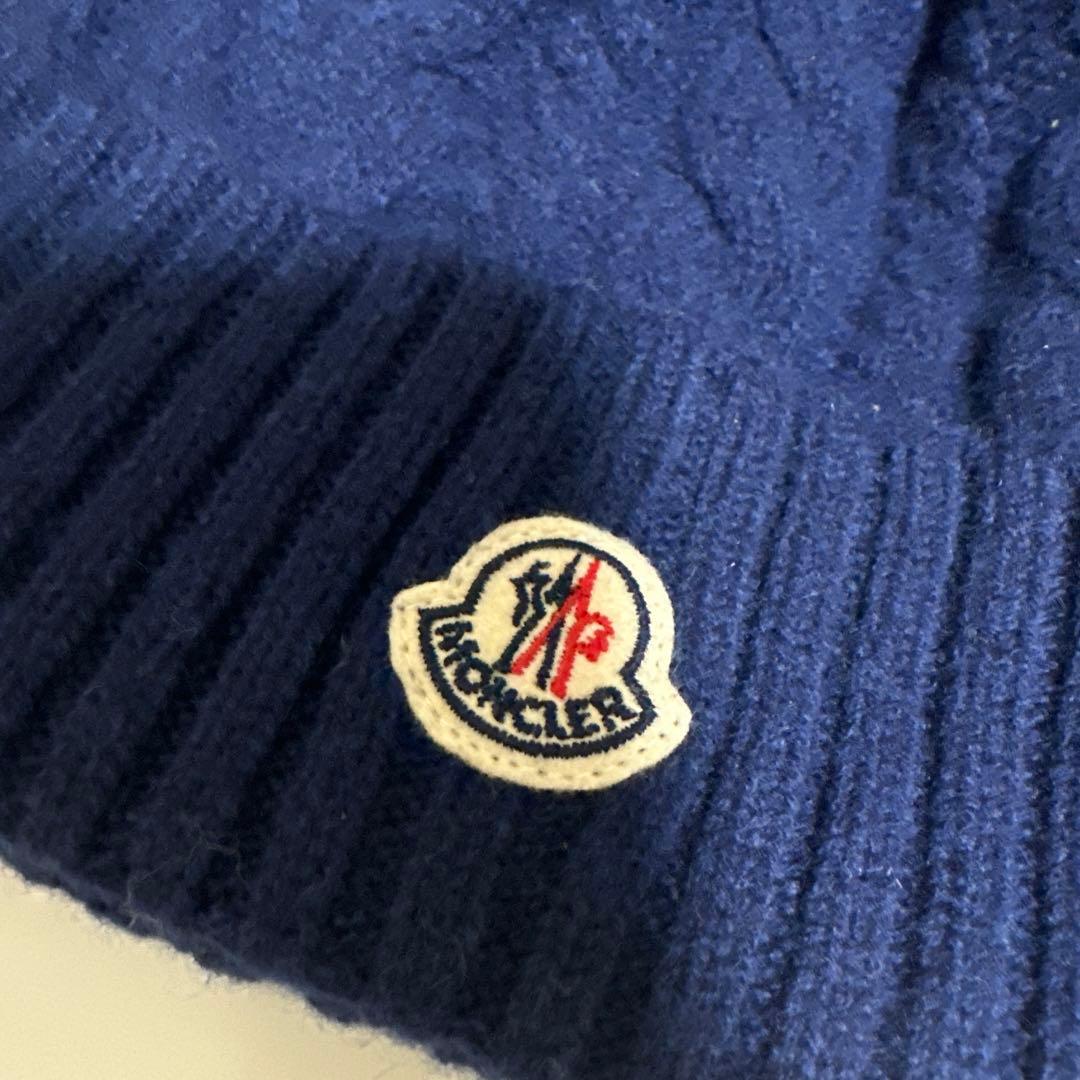 モンクレール ニット帽 ファー付き ネイビー
