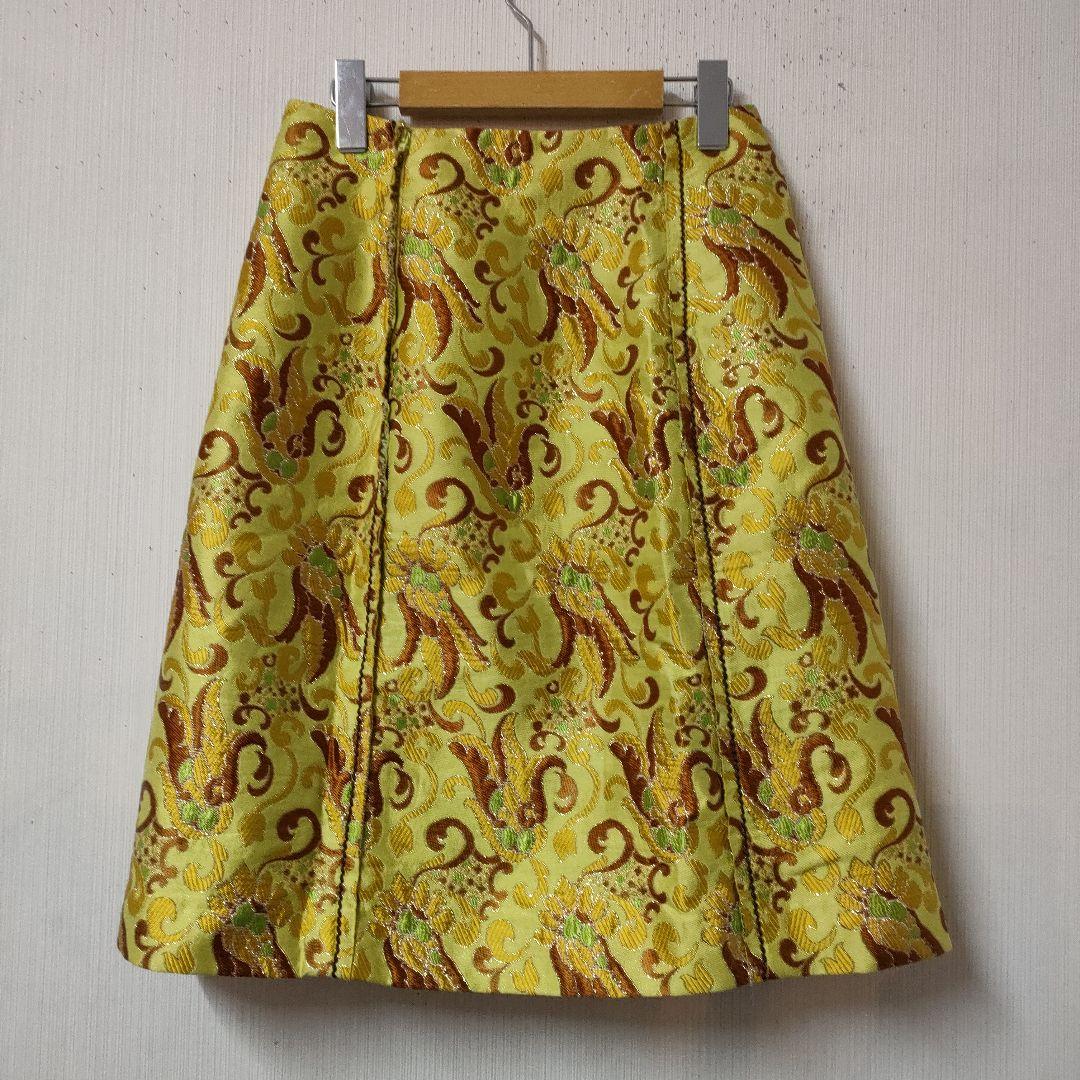 プラダ ゴブラン織スカート サイズ38 黄緑