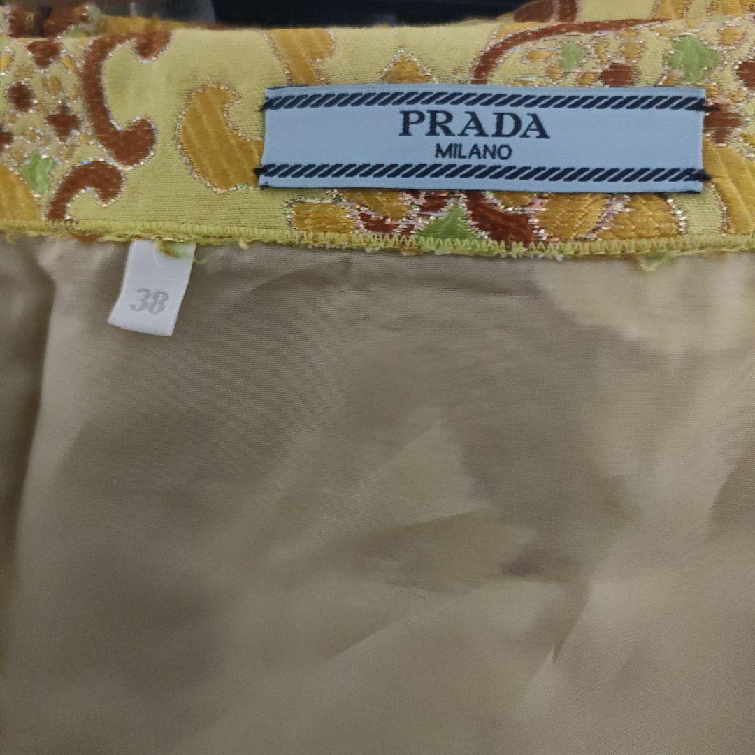プラダ ゴブラン織スカート サイズ38 黄緑