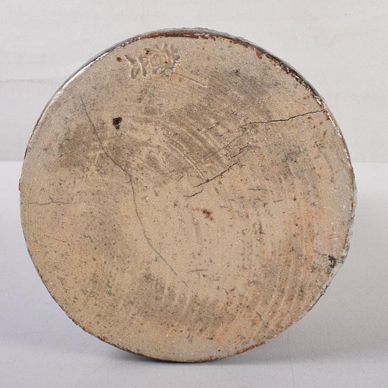 茶道具　泥中庵　真清水蔵六造　鼠志野　竹節花入　共箱　C　R7878