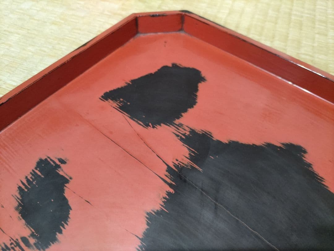 根来　折敷　盆　幅36.8四方　高2.8cm　酒器盆