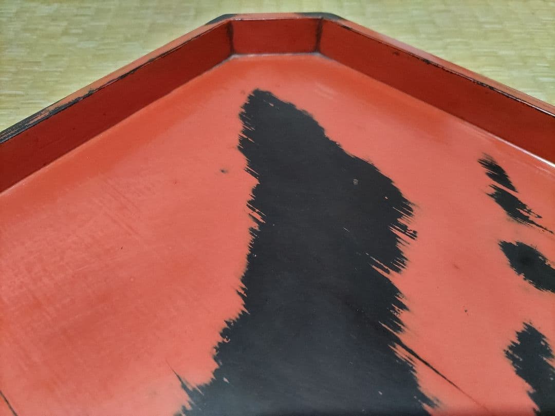 根来　折敷　盆　幅36.8四方　高2.8cm　酒器盆