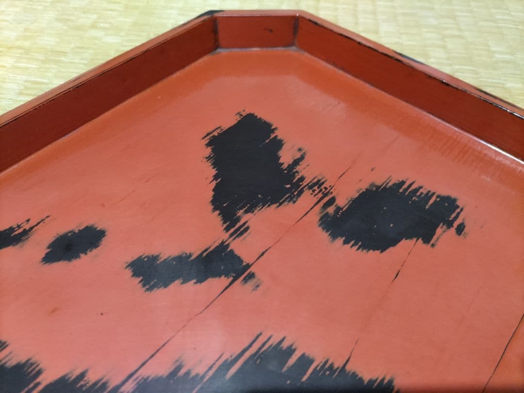 根来　折敷　盆　幅36.8四方　高2.8cm　酒器盆