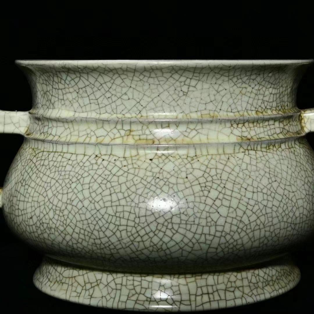 中国古美術・旧蔵の陶磁器双耳炉・12x25・茶道具・案頭・置物・文房具・香道具