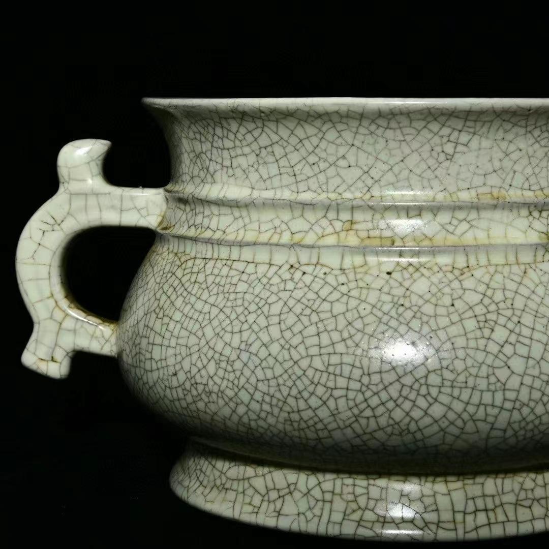 中国古美術・旧蔵の陶磁器双耳炉・12x25・茶道具・案頭・置物・文房具・香道具