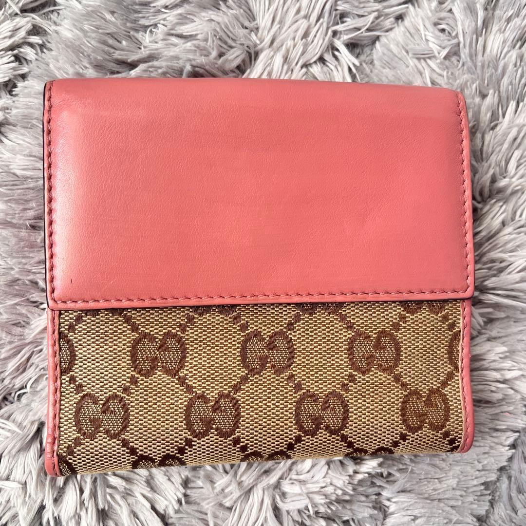 美品✨GUCCI 折り財布　GGキャンバス ラブリーハート　ピンクベージュ