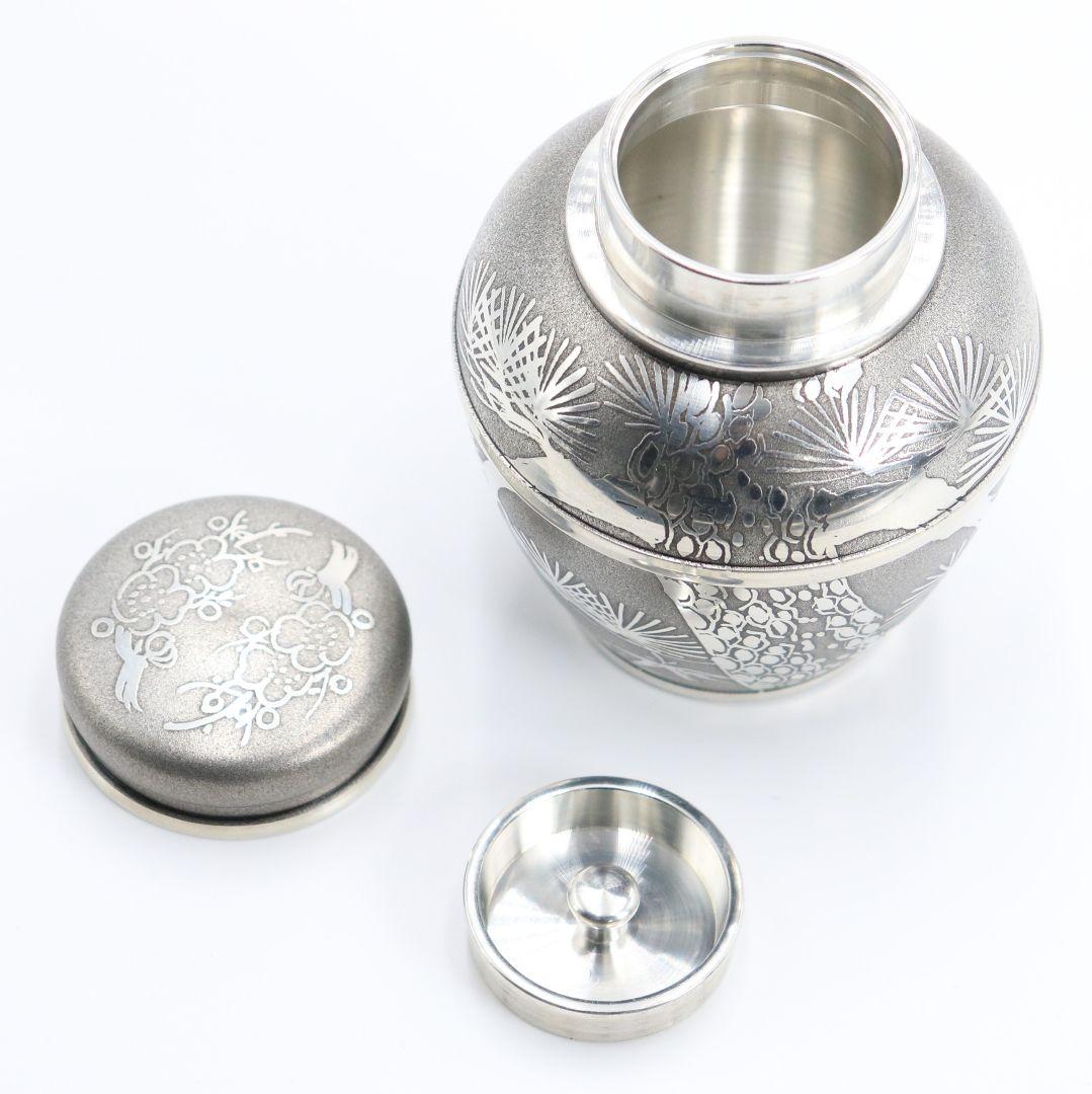 乾茂號造 錫製茶壺 本錫 茶心壺 歳寒三友図 松竹梅 煎茶道具　OJ71