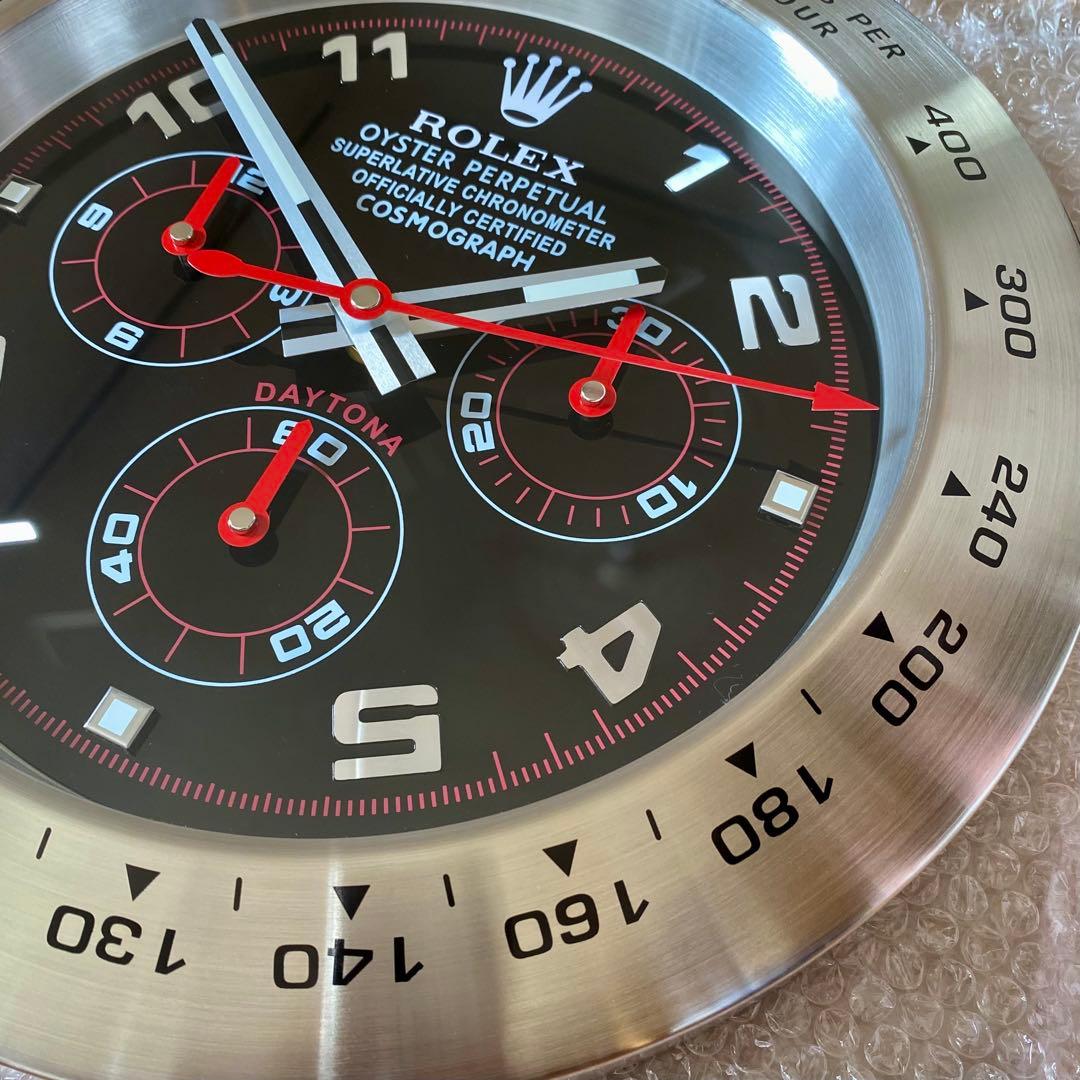 海外販促品 新品 ROLEX掛け時計 デイトナ シルバー ／ブラック　赤針！