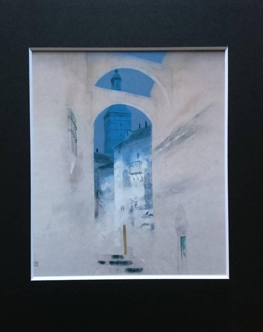 北田 克己、塔の空、厳選、希少画集画、新品高級額 額装付、きただ かつみ