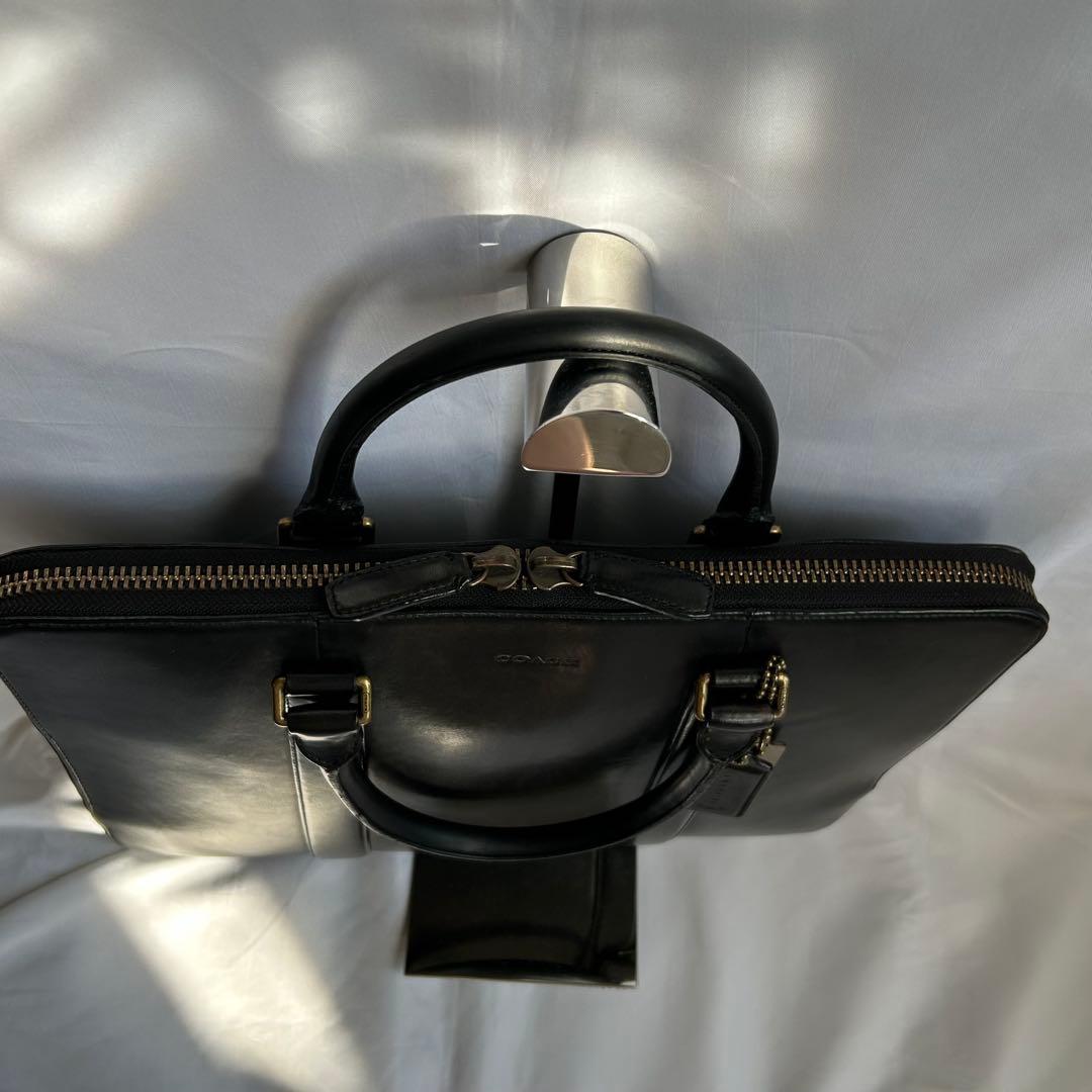 【希少】COACH コーチ ブラック 本革 薄型 ビジネスバッグ ブリーフケース
