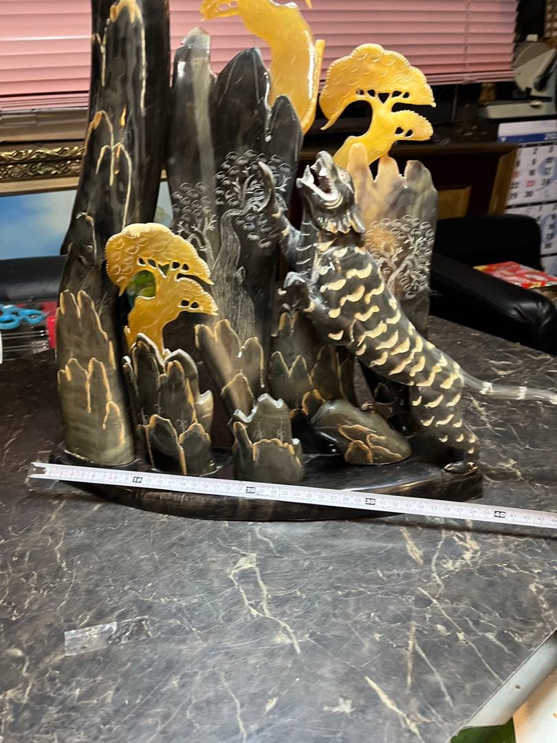 中国芸術、中国彫刻、水牛のツノ彫刻 鷹と虎の水牛のツノ彫刻、中国美術 貴重美術