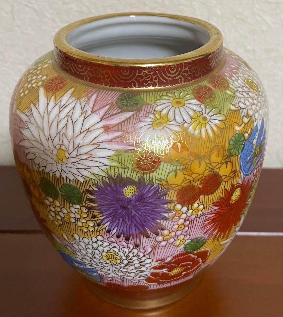 丸十　◯十　薩摩焼　薩摩藩　マーク　色絵金襴手花詰 花瓶　骨董　大変希少