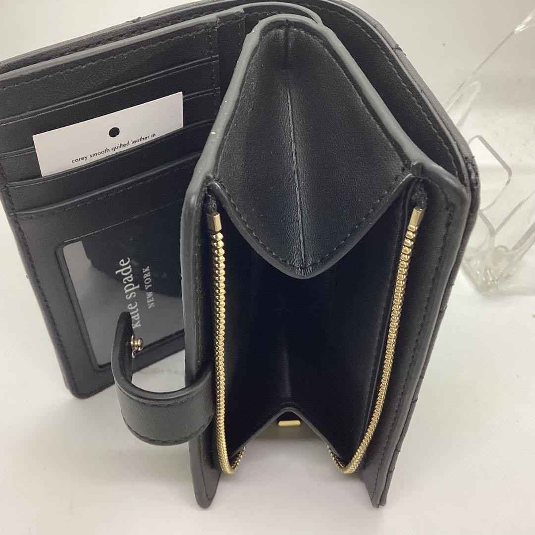 kate spade ブラック 二つ折り財布　キルティング加工