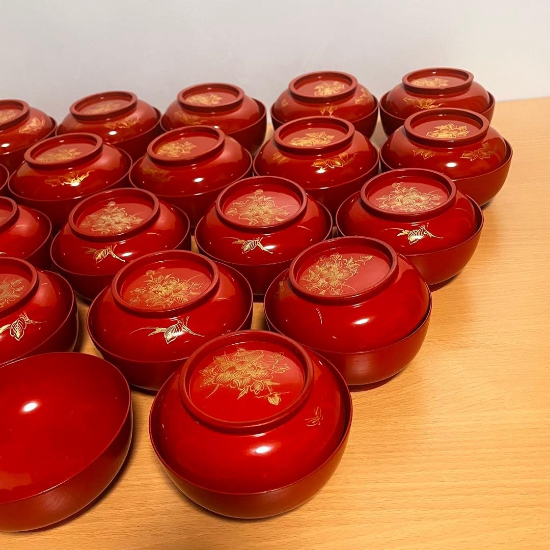 明治・大正期　骨董　吸い物椀　木製　漆器　お椀19客　古道具