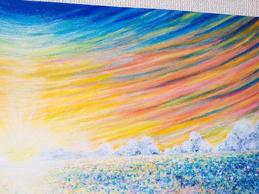 海の絵　風景画　パステル画　絵画　アート　印象派　海　雲　インテリア　抽象画