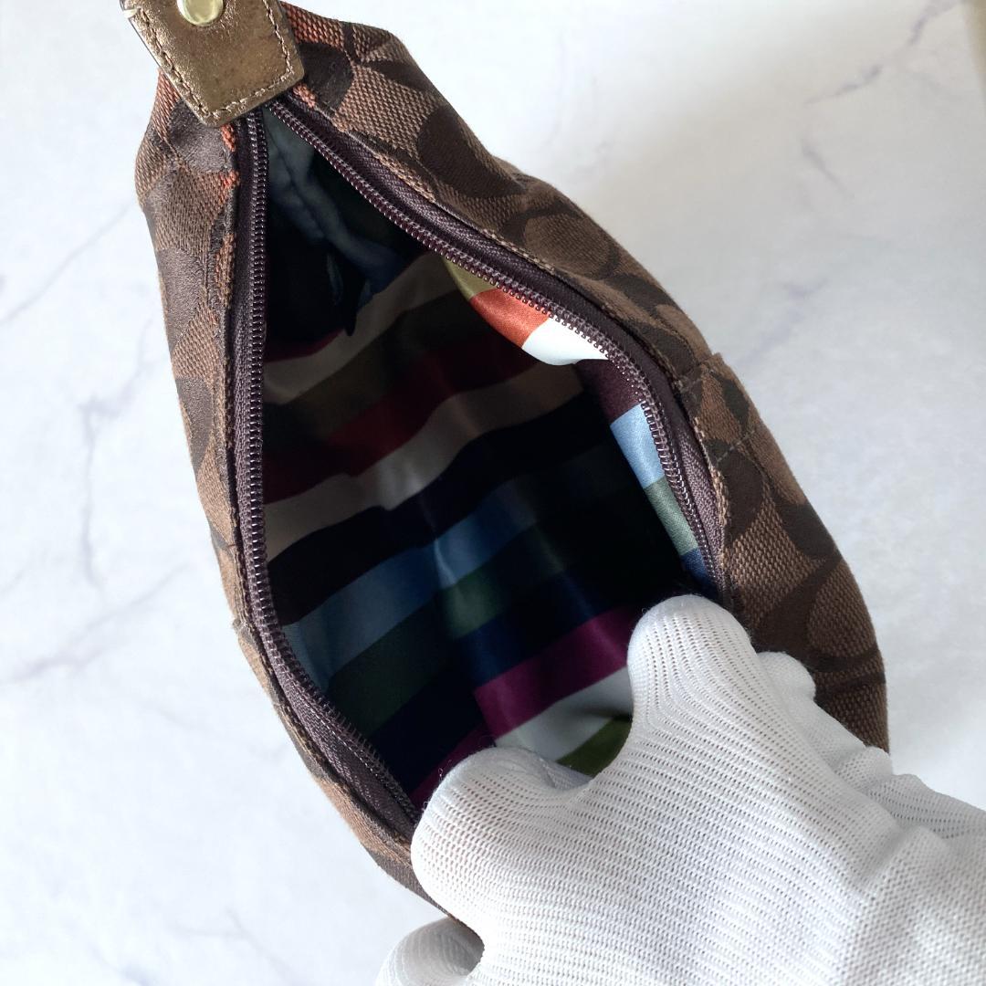 コーチ アクセサリーポーチ ミニハンドバッグ シグネチャー キャンバス 茶