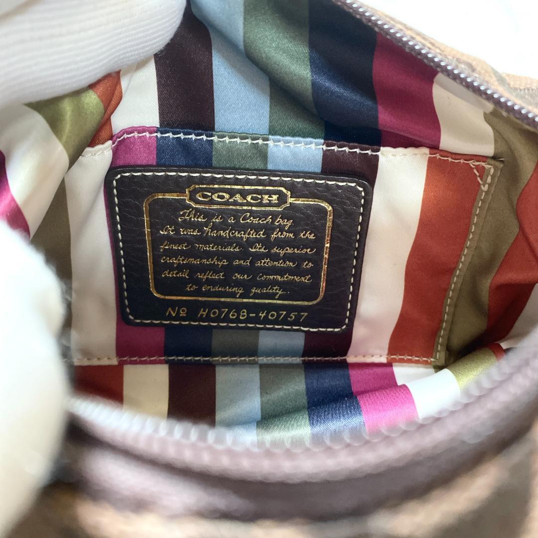 コーチ アクセサリーポーチ ミニハンドバッグ シグネチャー キャンバス 茶