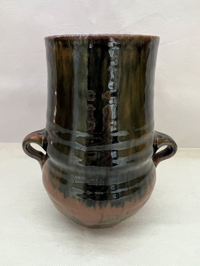 鉄釉双耳壺 (花瓶) 河井久 (師 河井寛次郎)