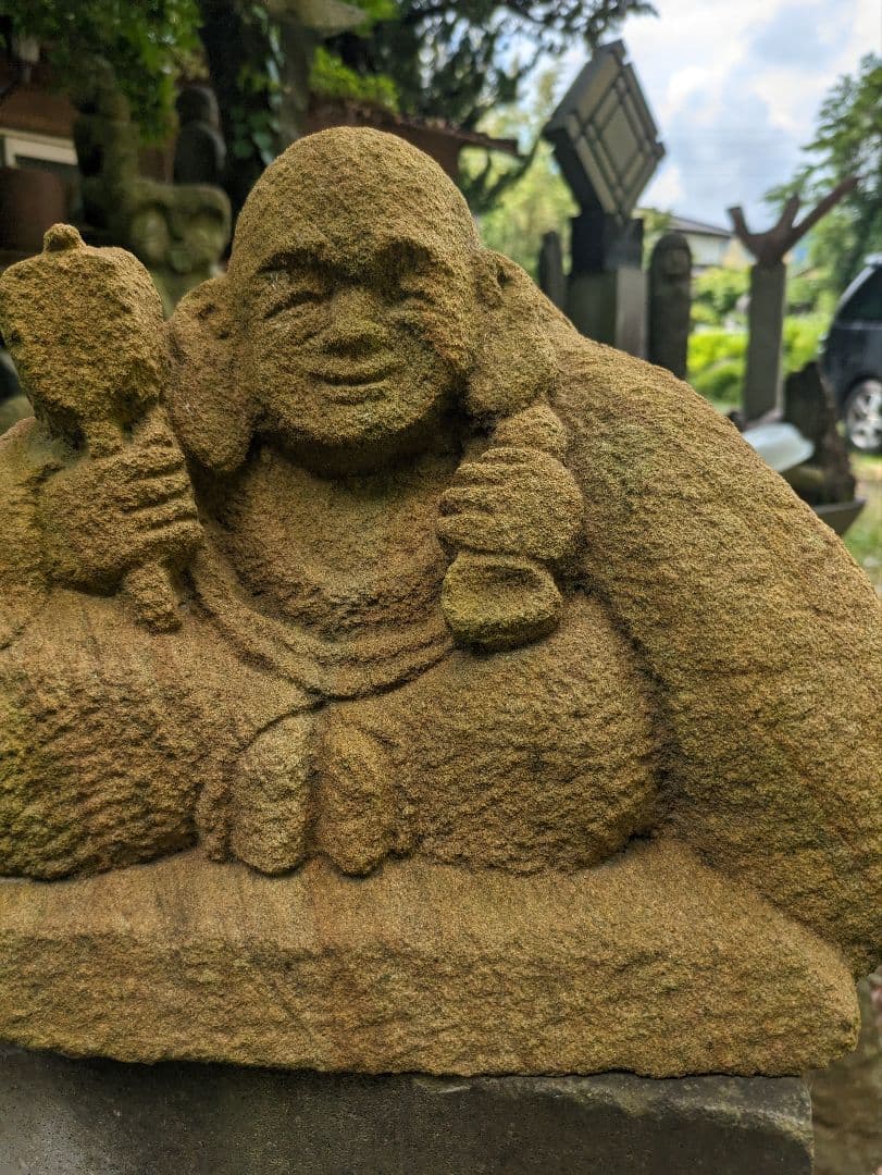石仏、布袋様、多胡石、日本人彫刻、新品苔がうっすらあり、倉田辰彦作