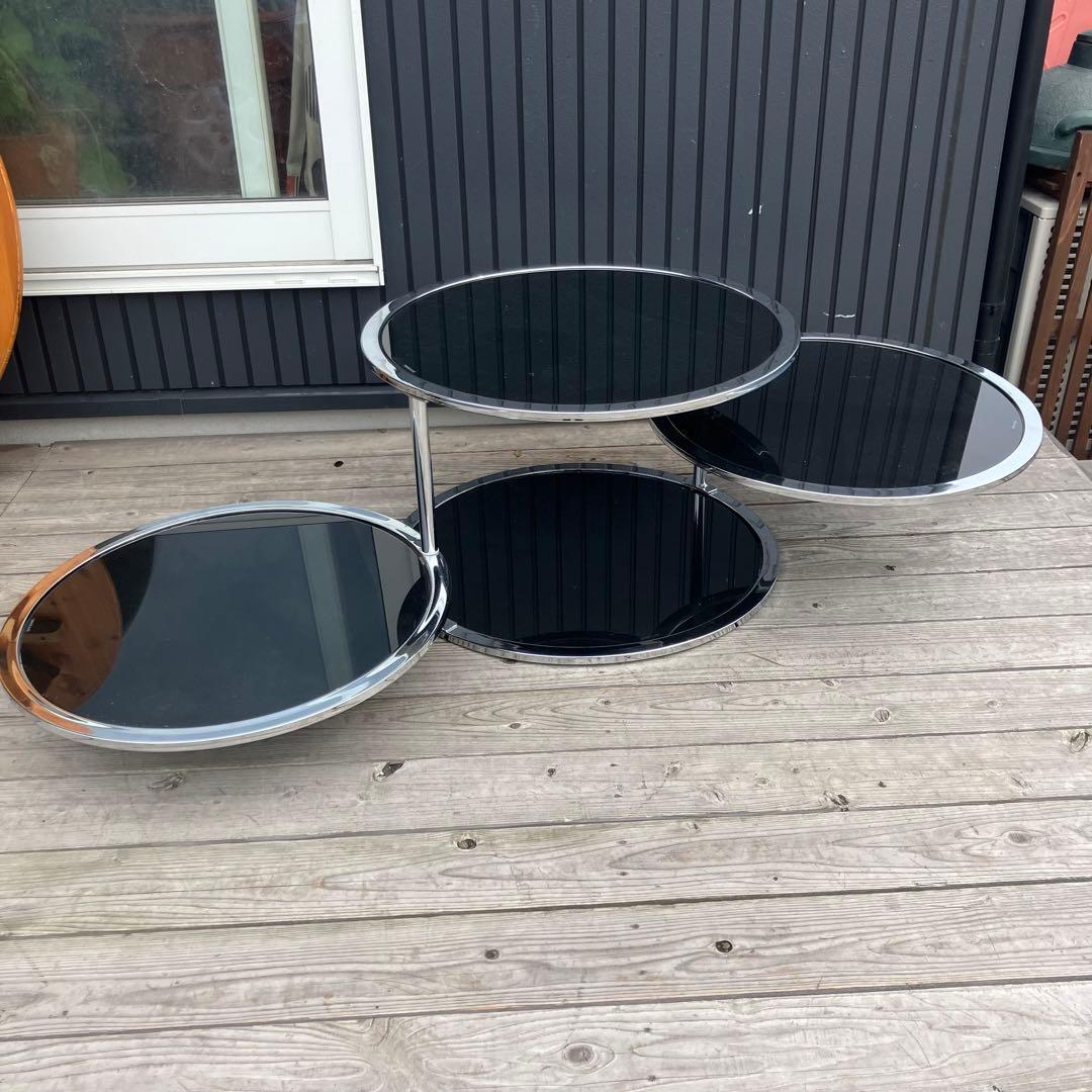 北欧レトロ ミッドセンチュリー 4段ラウンドテーブル ガラスサイドテーブル 黒