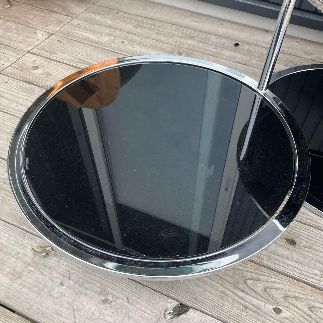 北欧レトロ ミッドセンチュリー 4段ラウンドテーブル ガラスサイドテーブル 黒