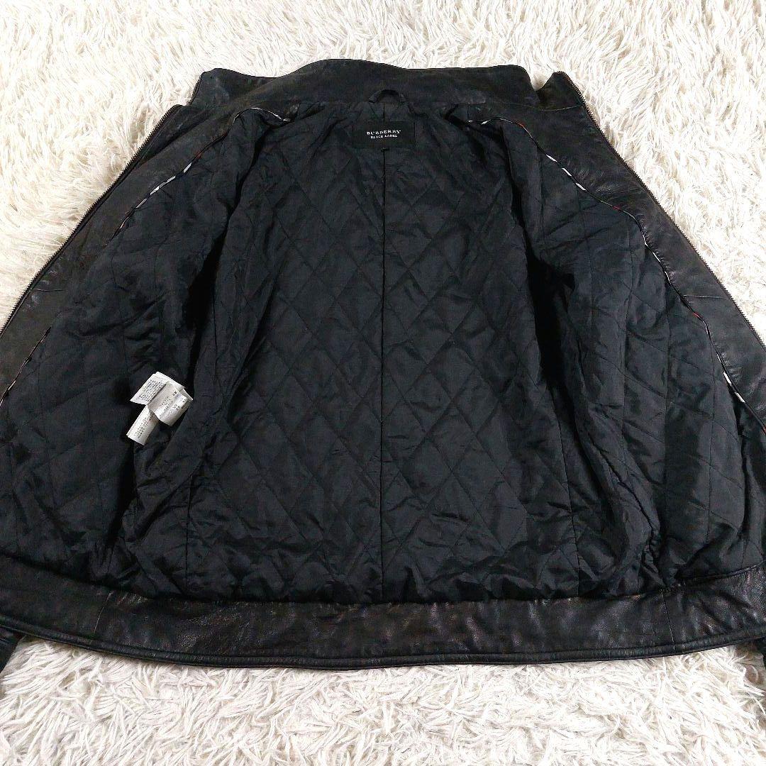 バーバリーブラックレーベル ラムレザーホースロゴ ノバチェックシングルライダース