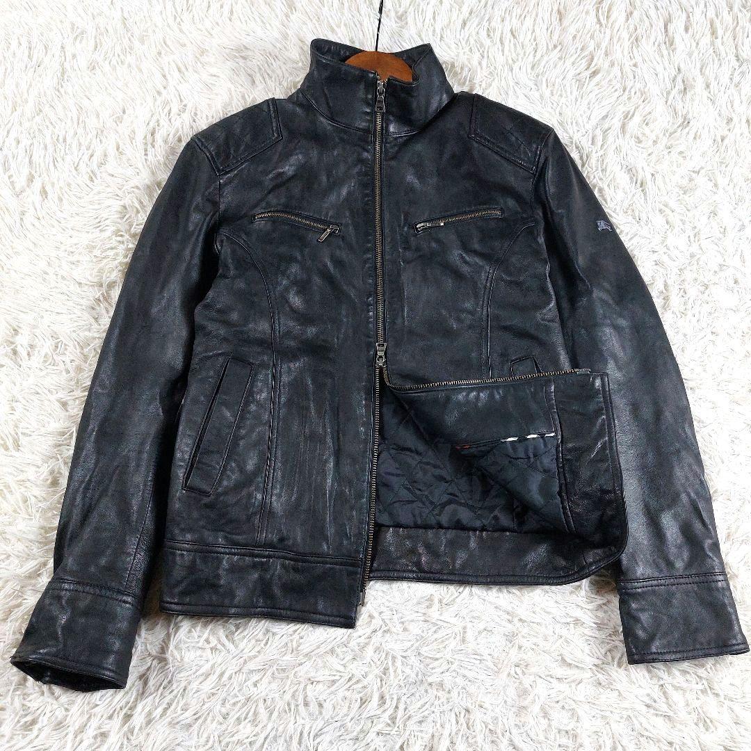 バーバリーブラックレーベル ラムレザーホースロゴ ノバチェックシングルライダース