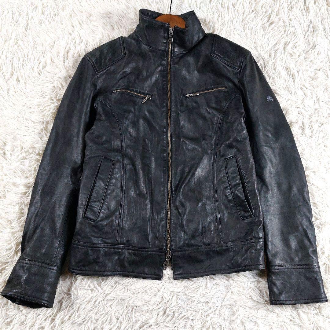 バーバリーブラックレーベル ラムレザーホースロゴ ノバチェックシングルライダース