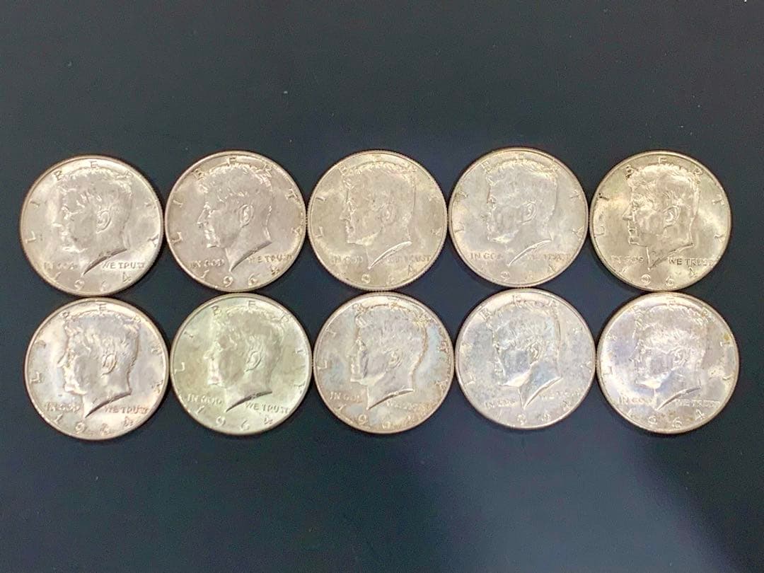 アメリカ　ケネディハーフダラー銀貨　1964年　10枚