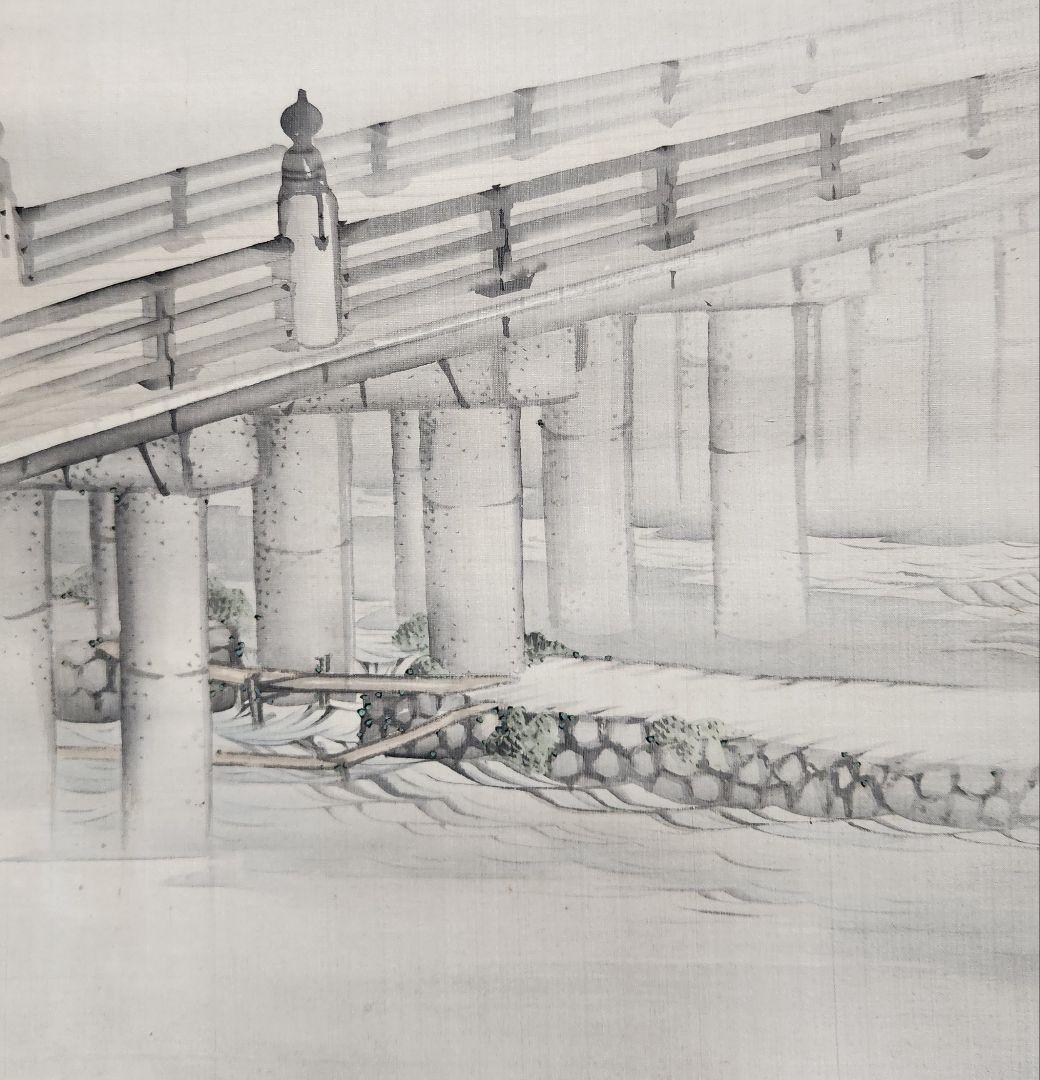 【五条大橋から春景清水寺図】長谷川玉峰 999 京都鴨川 桜 掛け軸 肉筆