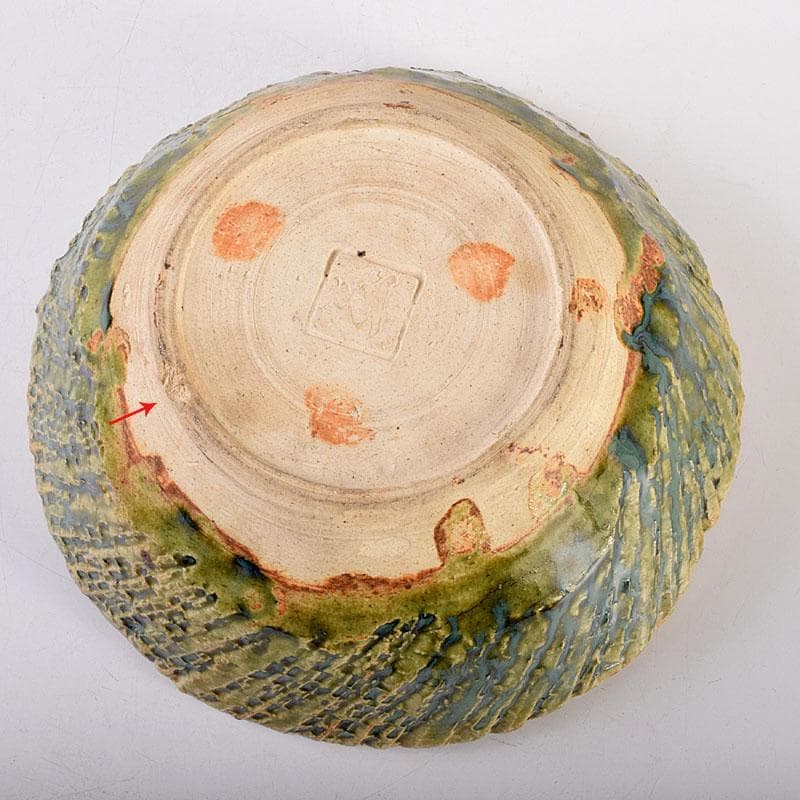 織部焼　加藤重高作　たたき出し　鉢　仕覆付　共布共箱　C　7000