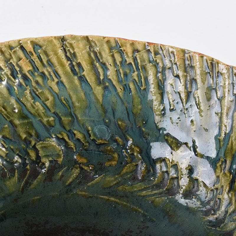 織部焼　加藤重高作　たたき出し　鉢　仕覆付　共布共箱　C　7000