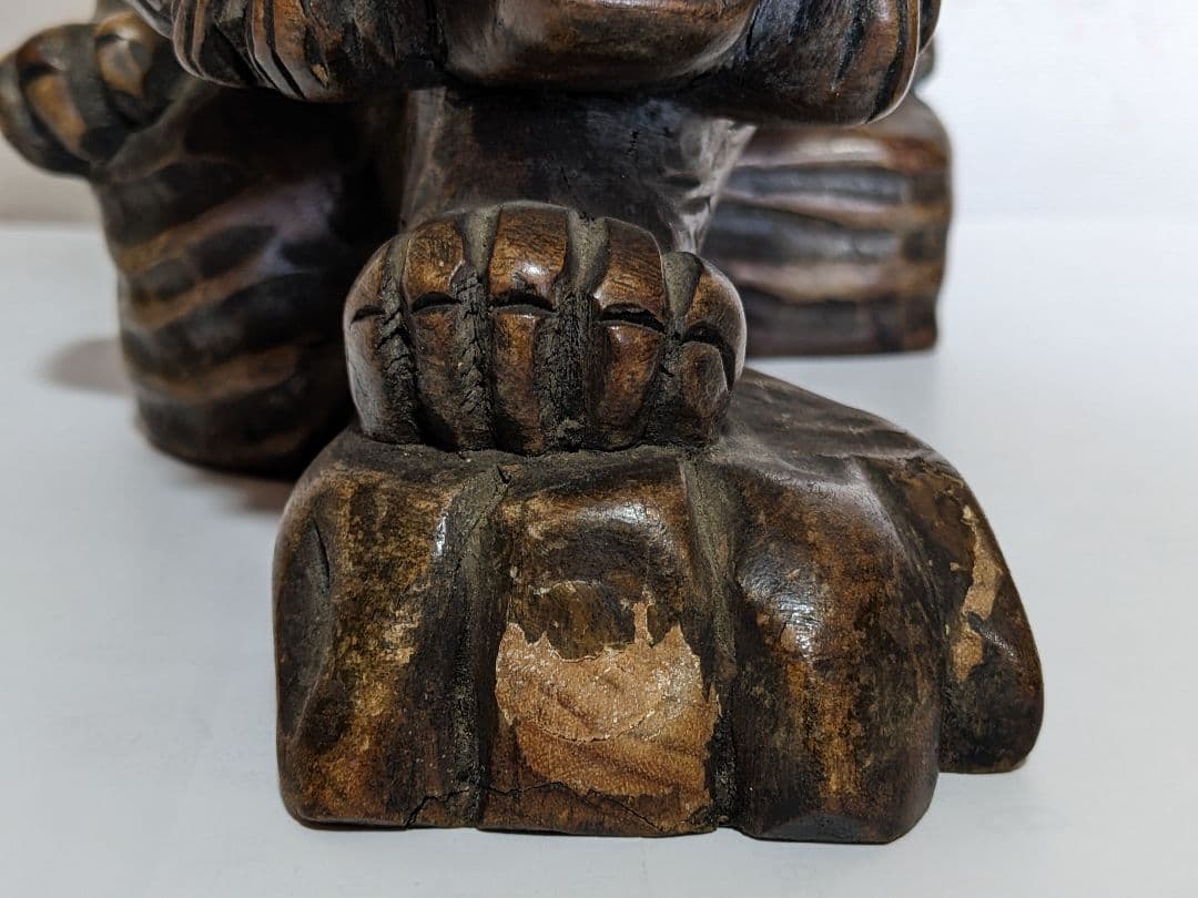 ♦木彫 虎 透し彫り 一点物 飴色 トラ 寅 干支 縁起物 置物古美術品 骨董品