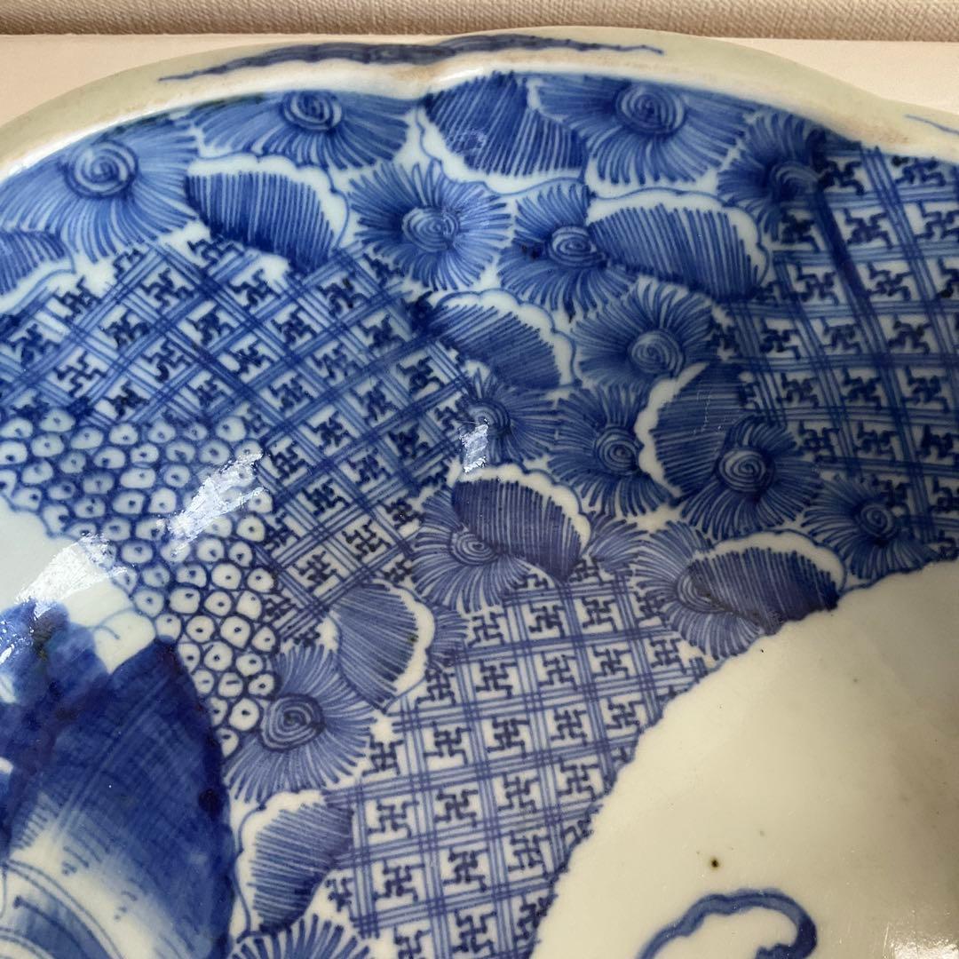 古伊万里　染付花鳥文深鉢　江戸時代中期から後期頃　優品