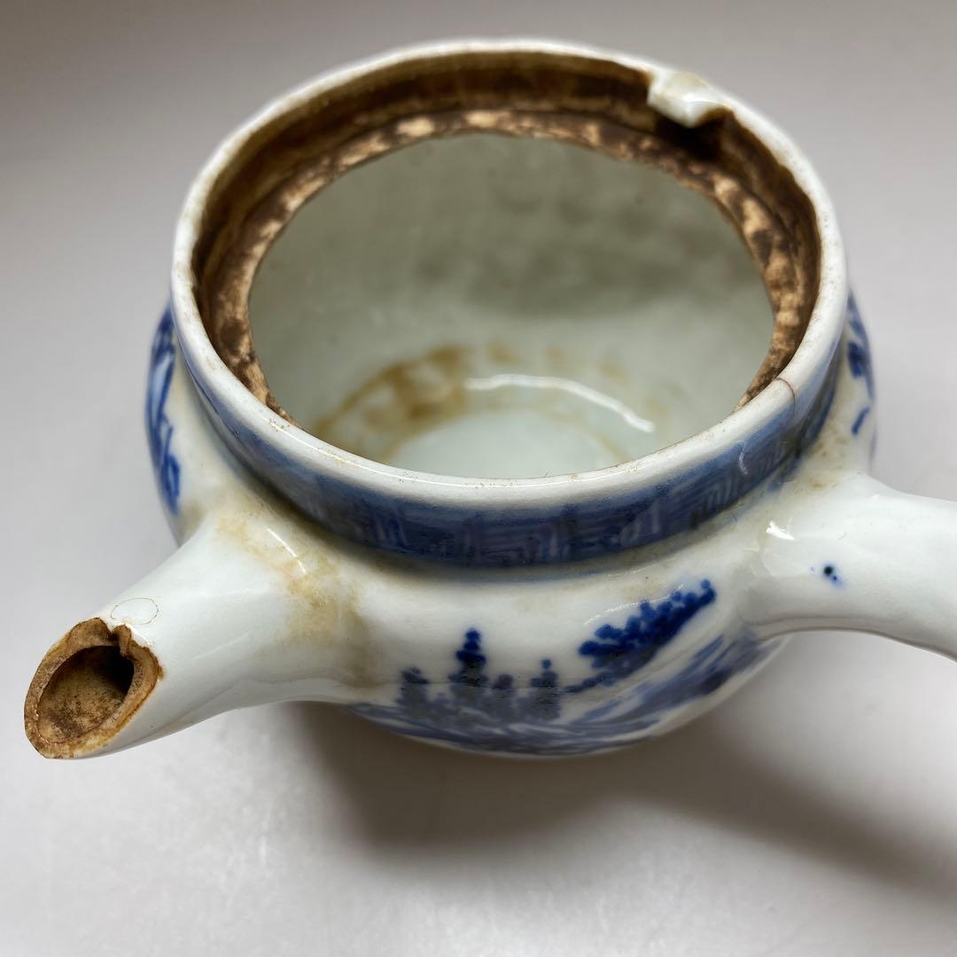 専用青木木米　青花山水画急須取手に銘　　幅約12㎝　東Y7-0116☆2Fトトオ