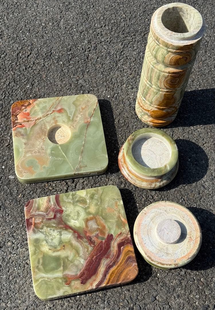 高さ68cm♪ 天然石 大理石 グリーンオニキス 飾り台 彫刻 花台 オブジェ