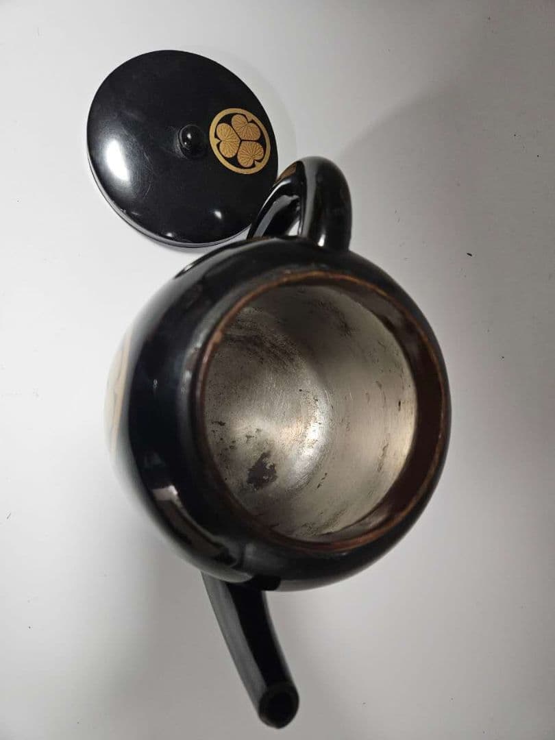 時代黒漆 徳川家葵御紋　蒔絵 水注 大名道具 湯斗 湯桶 古美術品