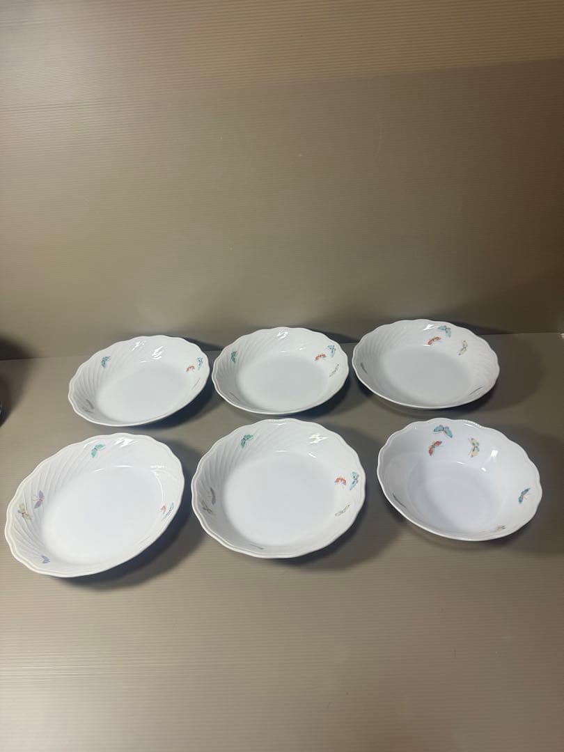 2079 深川製磁　蝶文　皿5客　鉢1客　未使用