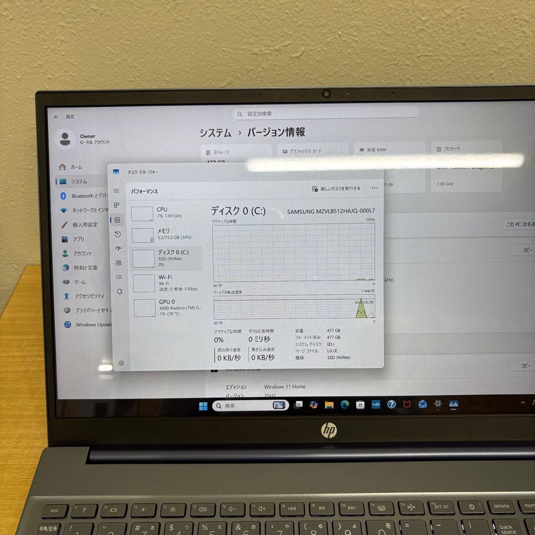 【タッチパネル】HP Pavillion Ryzen5 7530 16/512㌐