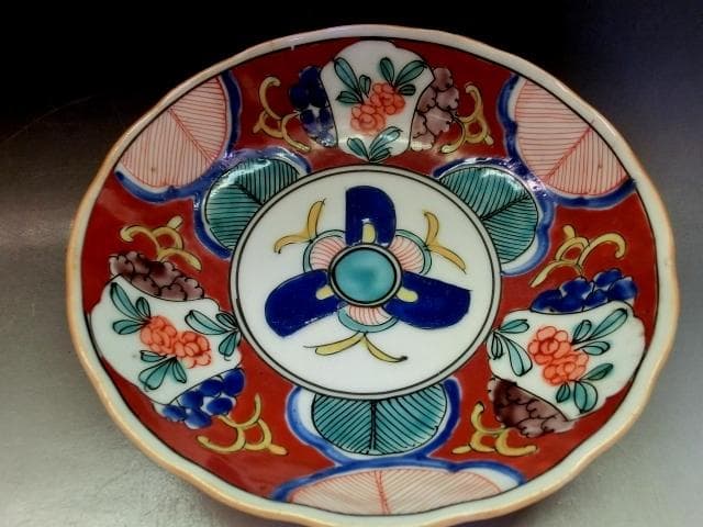 鉢■なます皿14客 赤絵 膾皿 赤絵鉢 窓絵花唐草 蛇の目 明治期 時代物 骨董