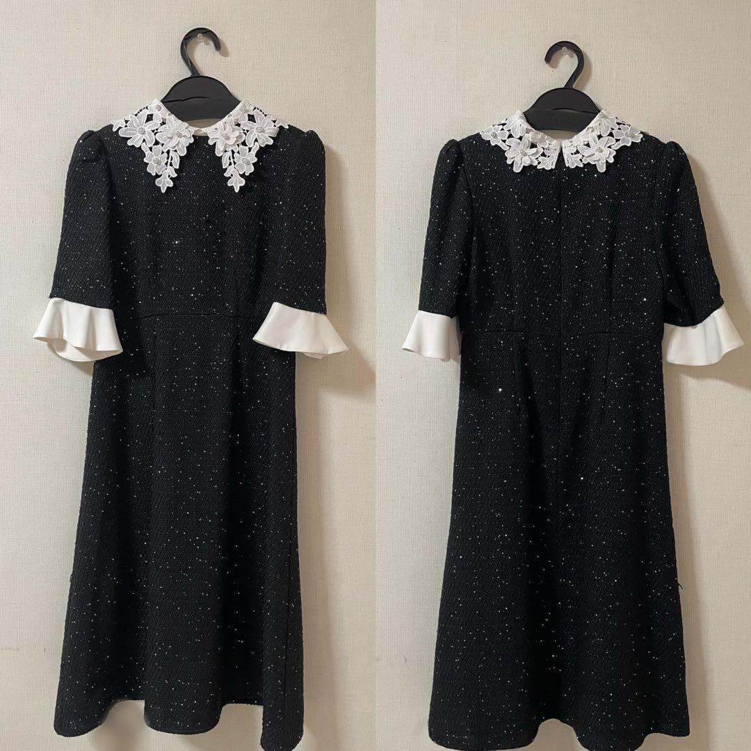 Leja 花柄レースカラースパンコールAラインワンピースドレス M