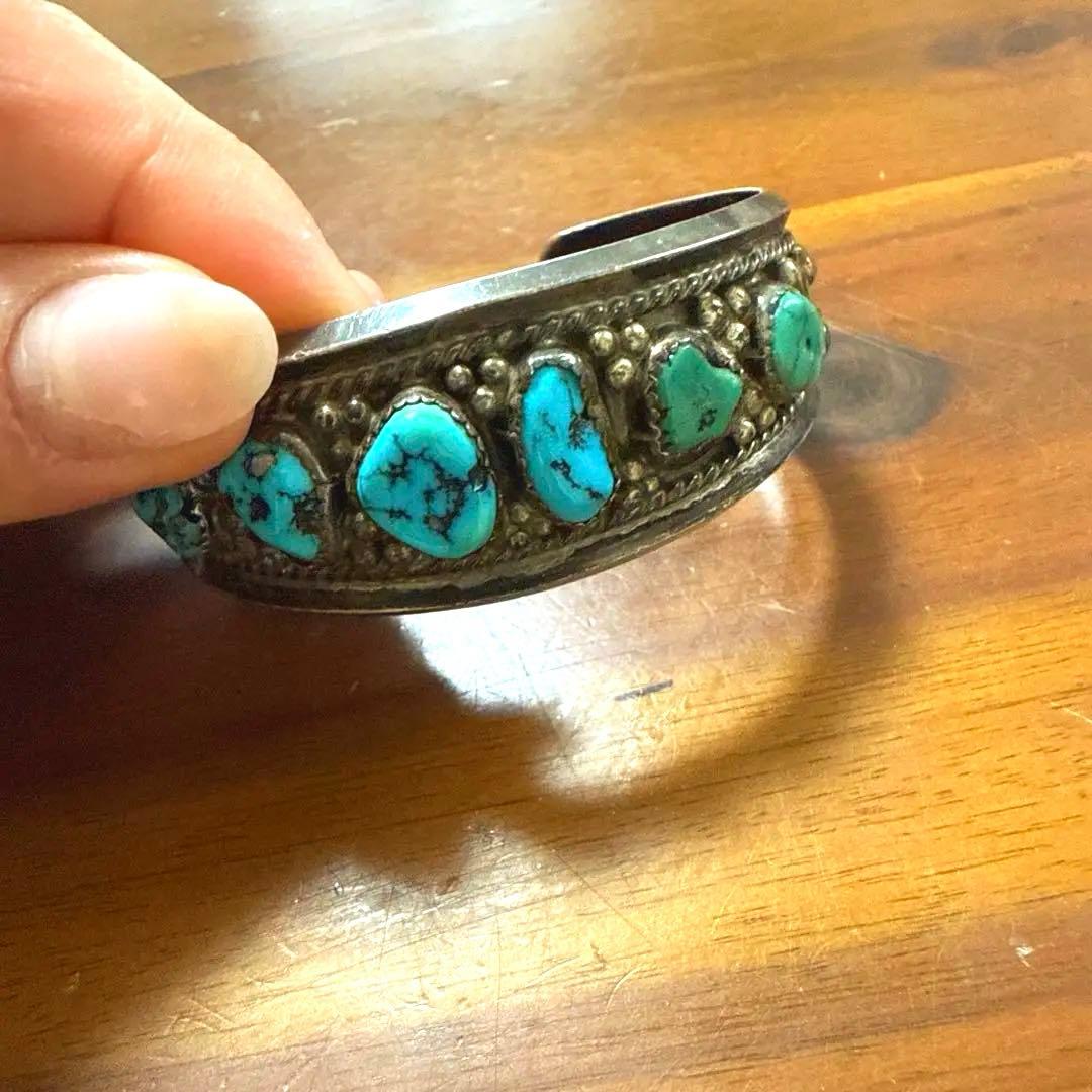 専用!!希少ヴィンテージ ターコイズ装飾シルバーバングル